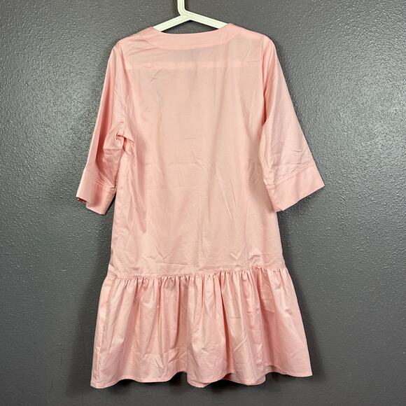 Misook Embroidered Dress Pink Size Small Poplin Drop Waist Floral V Neck - Picture 2 of 7